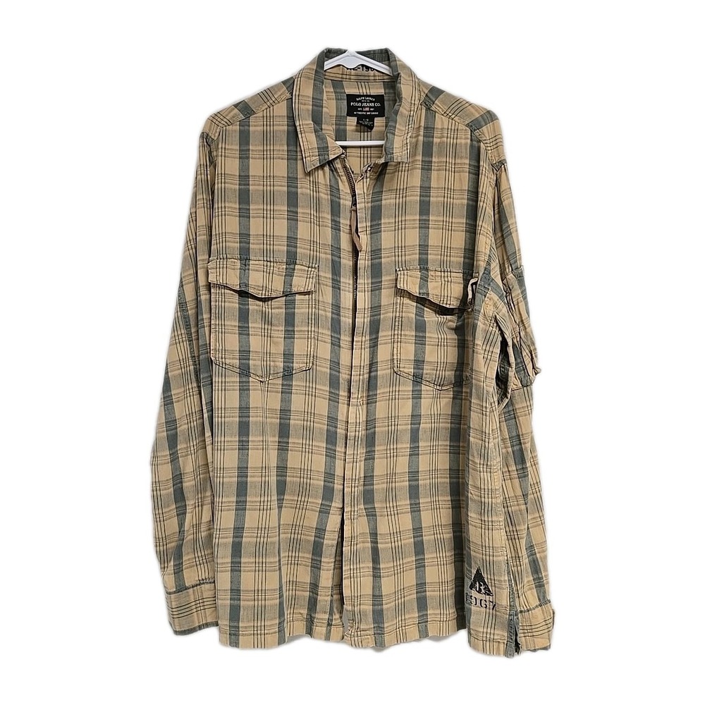 Ralph Lauren Polo Jeans RL-1967 Full Zip Plaid Long Sleeve Shirt Vintage Size L